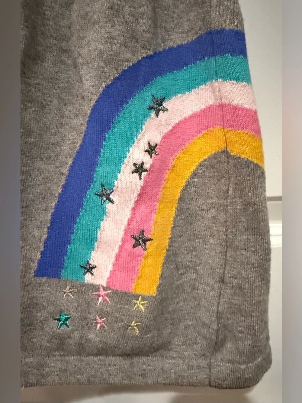 Girls' Gray Long-Sleeve Dress with Rainbow Accent
